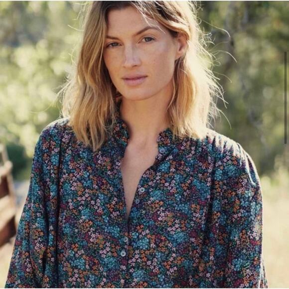DOEN Rose Top in Navy Lady Bird Floral Print XS - Picture 2 of 12